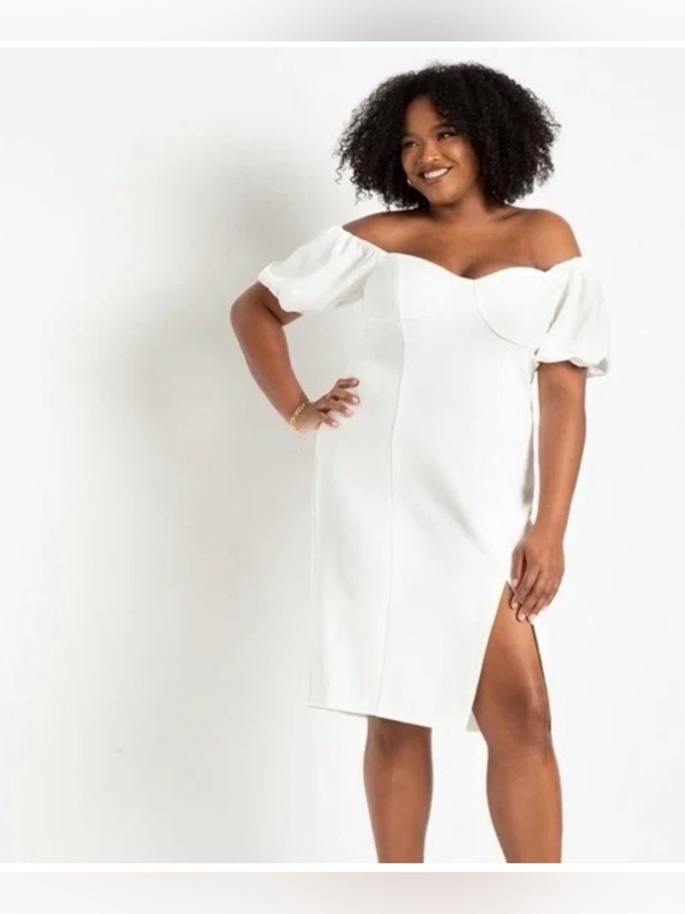 Eloquii Plus Size White Off-the-Shoulder Puff Sleeve bodycon Dress size 20 NWT